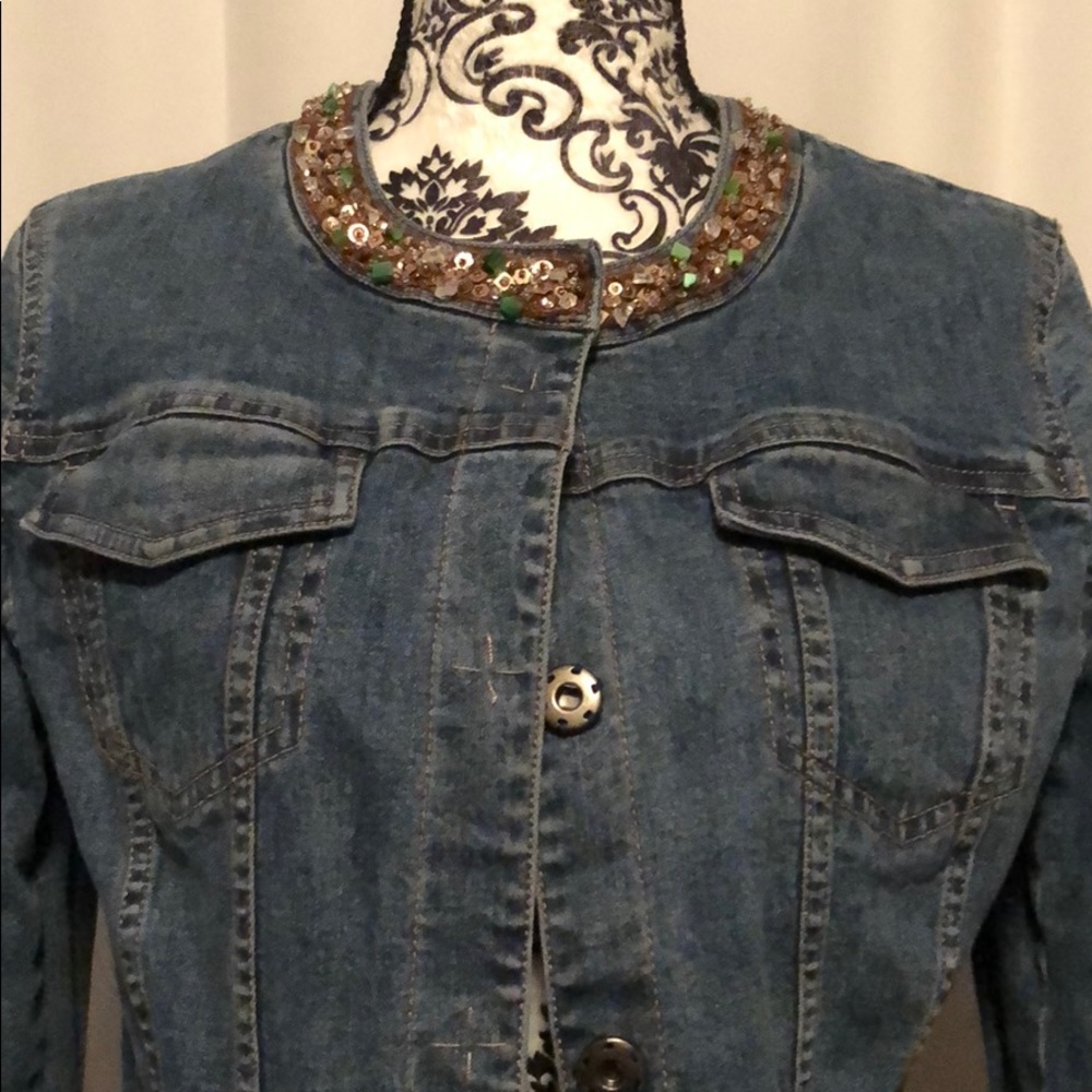 Beautiful Embellished Tahari Jean Jacket